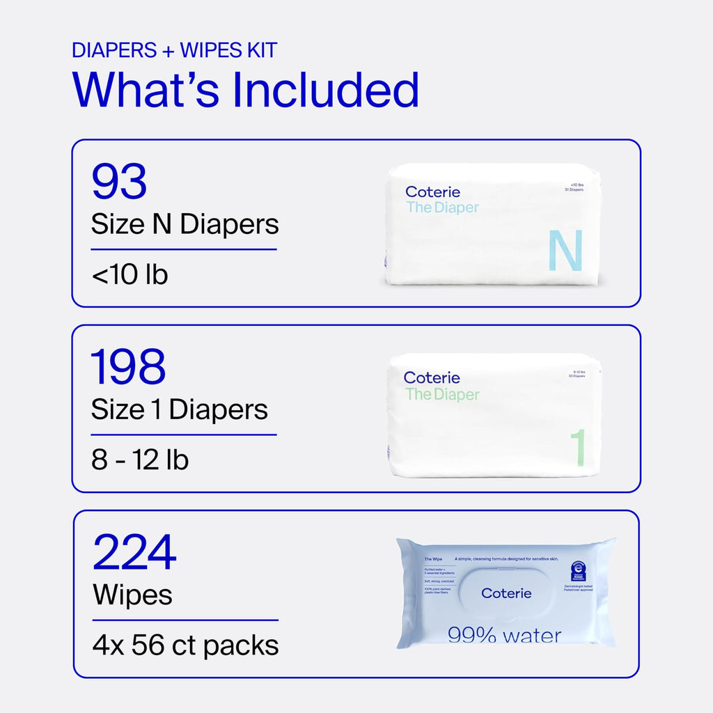 NEWBORN DIAPERS - Coterie Baby Wipes + Diapers Kit